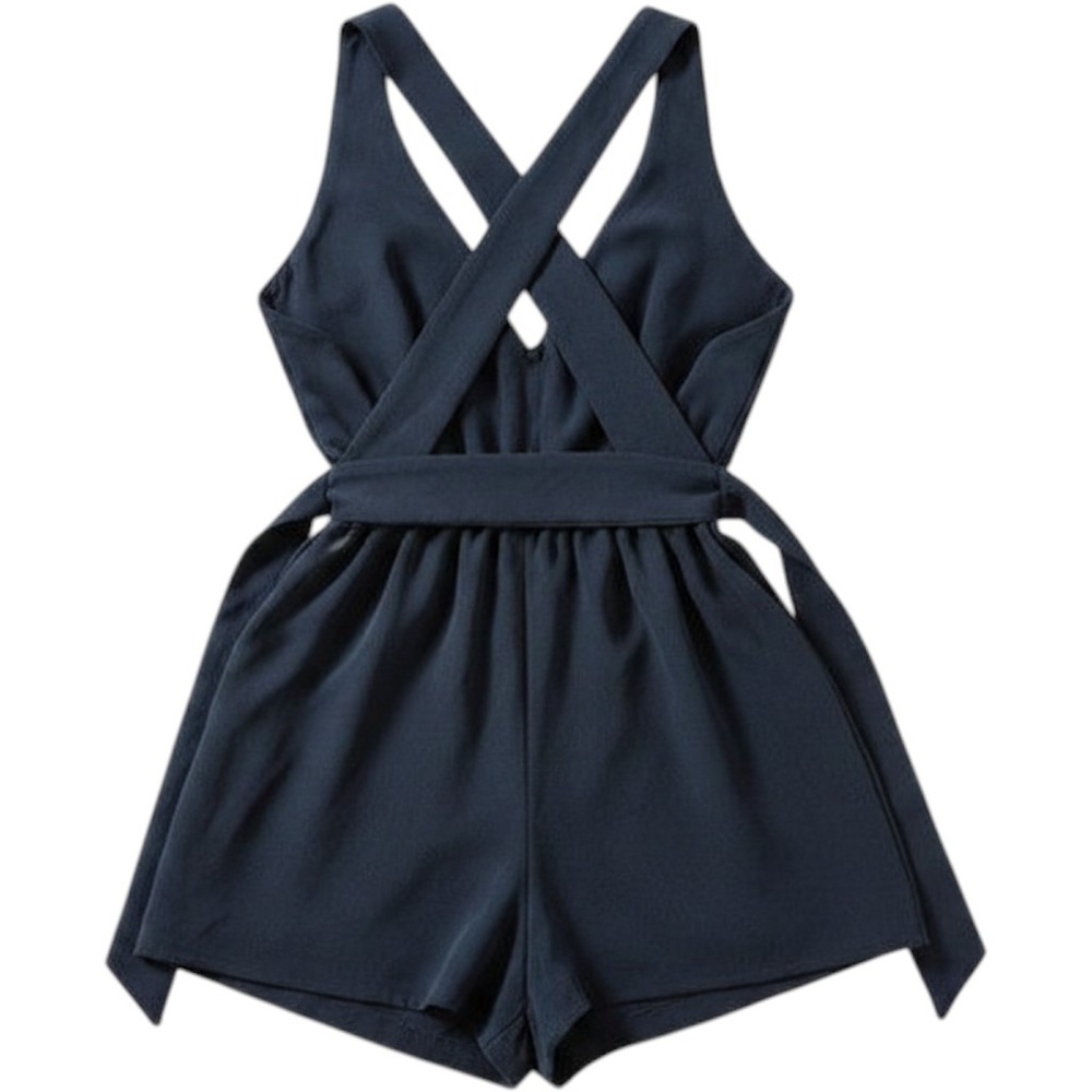 Leith Black Romper XS Surplice Sleeveless Criss Cross Back Preppy Minimalist - Picture 3 of 8